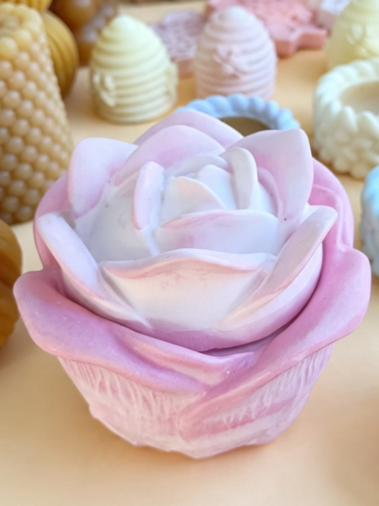 Rose Candle pot (handmade) with beeswax candle